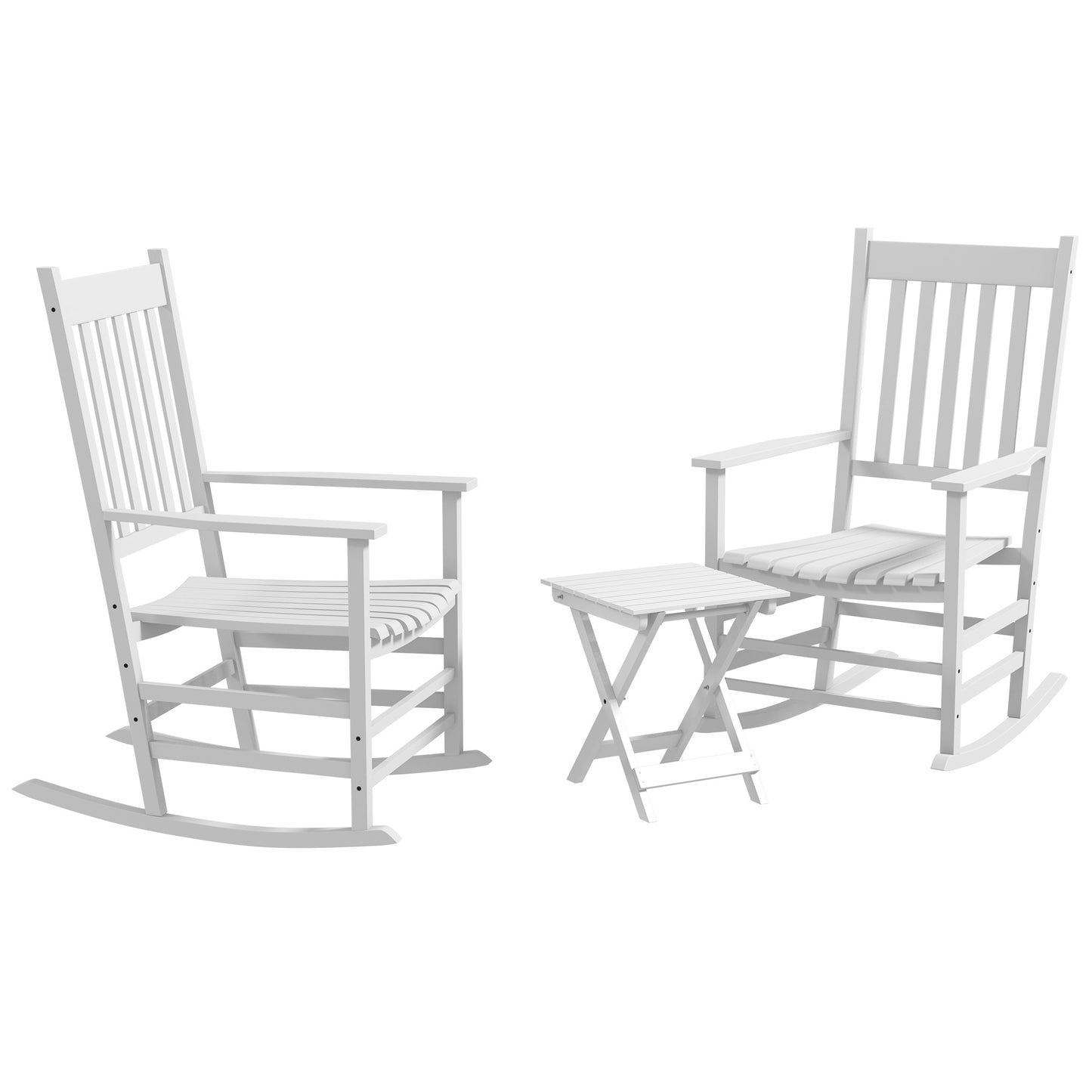 Wooden Rocking Chair Set of 2 with Side Table - White