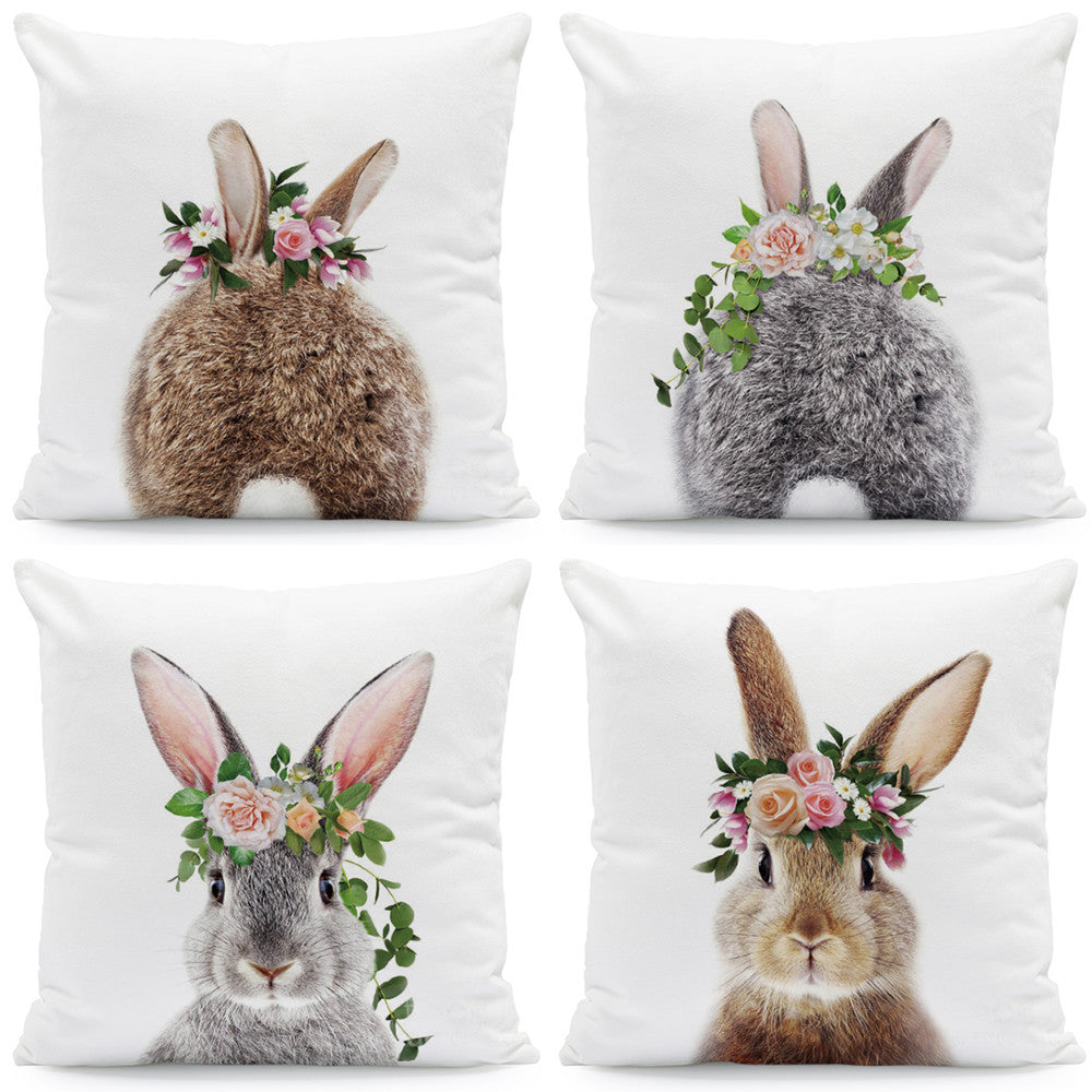 Easter Cartoon Rabbit Print Pillow Cover - 45x45cm Plush Cushion Case for Home Decor