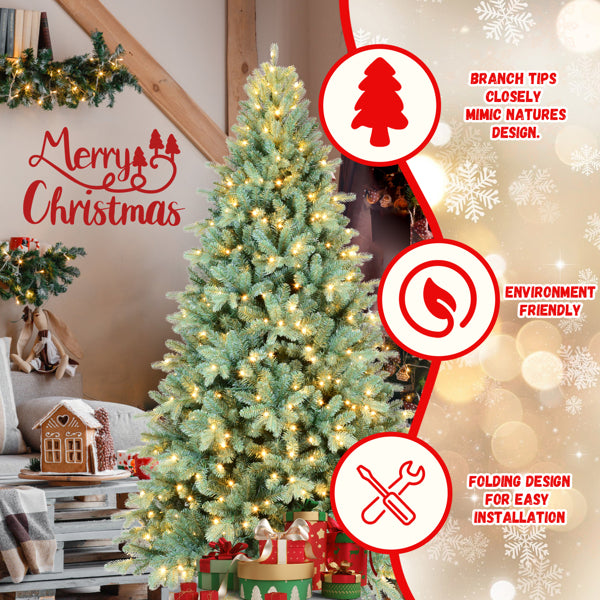 7.5ft Blue Green Tinted Artificial Christmas Tree - Hinged Design