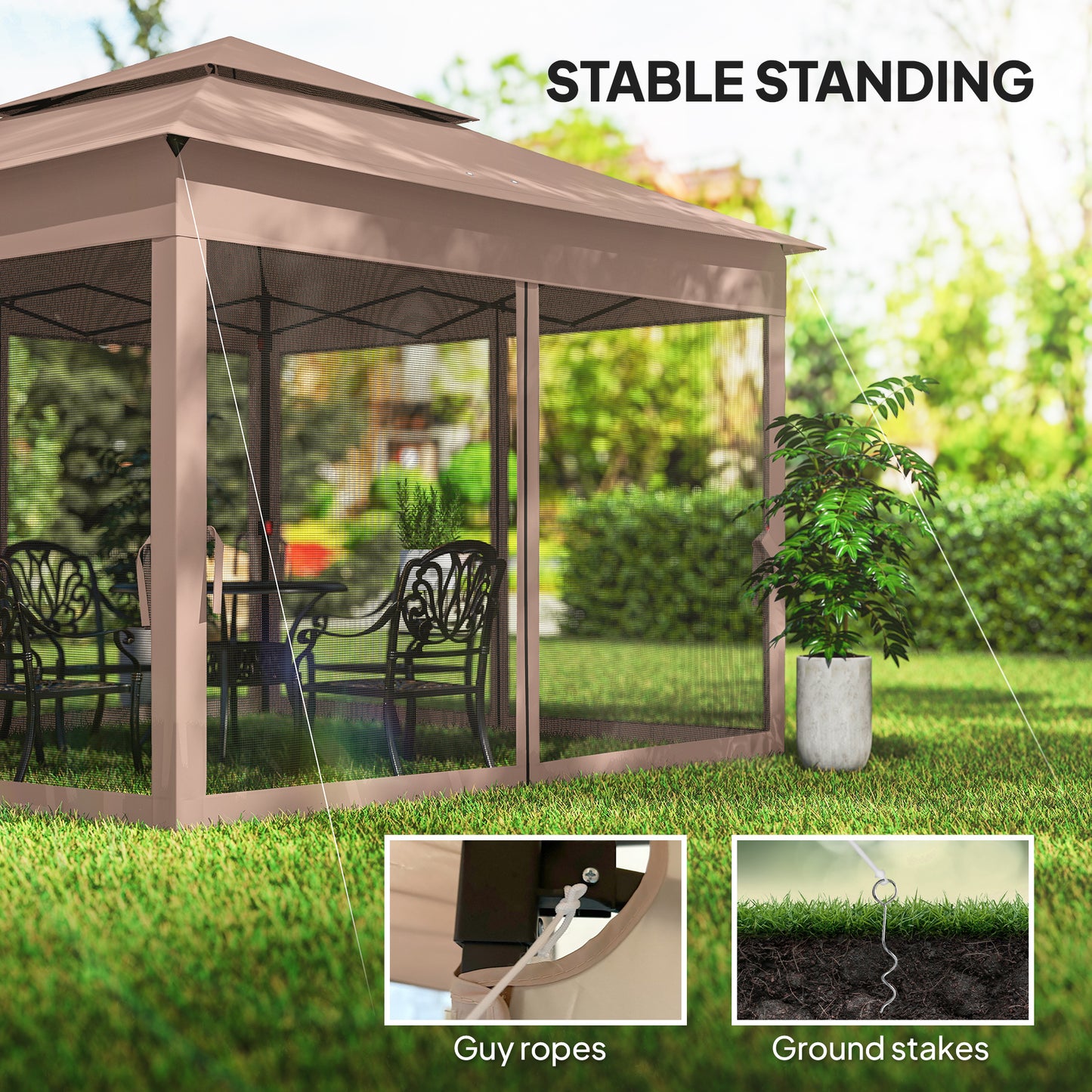 Pop Up Canopy Gazebo Shelter with Zipper Netting - Brown 11x11