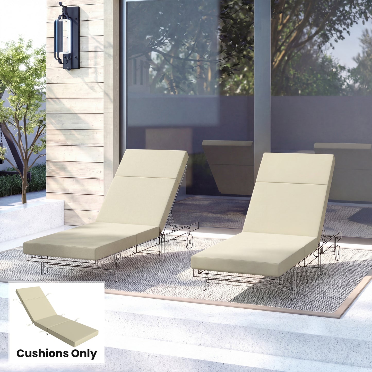 Outdoor Lounge Chair Cushion - 4" Thick, Cream White, 26" x 80"