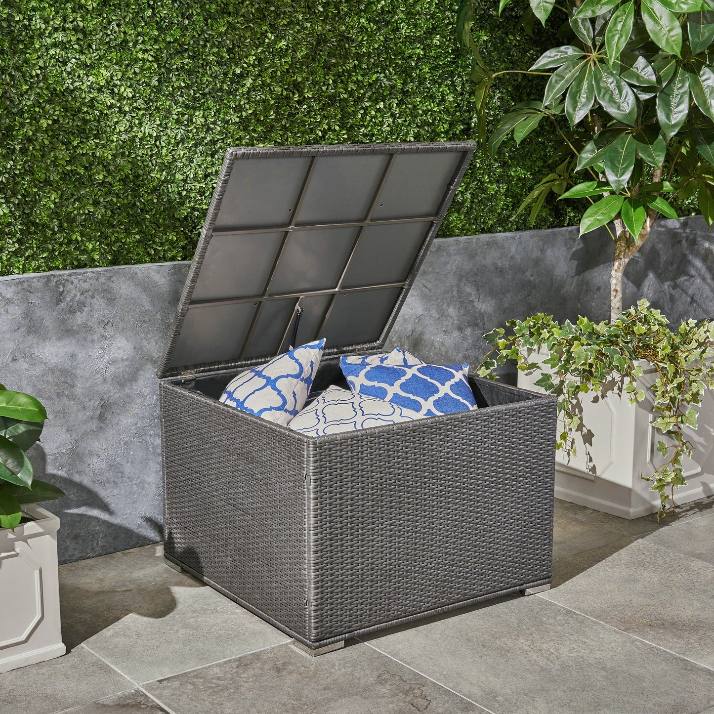 Outdoor Storage Box - Grey Rattan, 33.5" x 33.5"