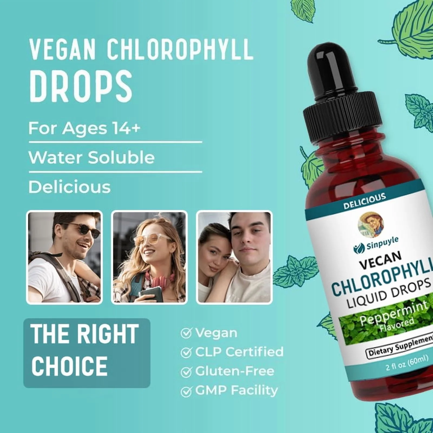 Vegan Chlorophyll Liquid Drops - Peppermint Flavored Detox Supplement 60ml