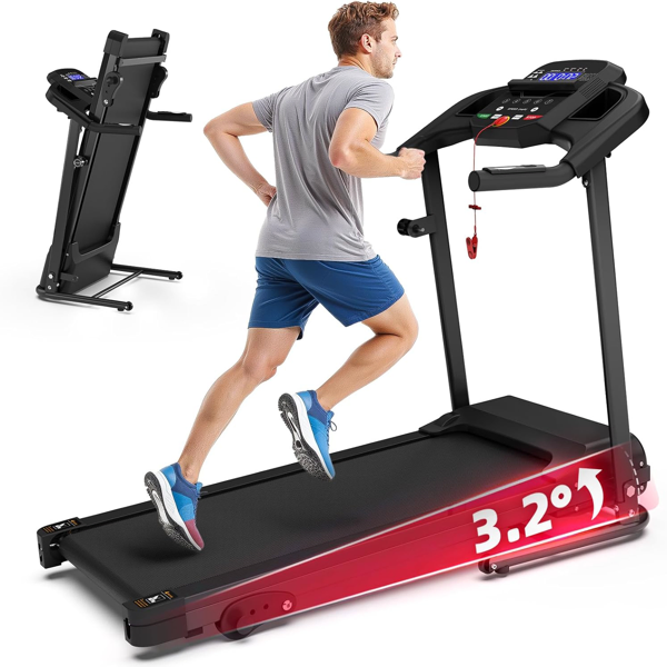 Compact Folding Treadmill for Home - 2.5HP Motor, 3-Level Incline