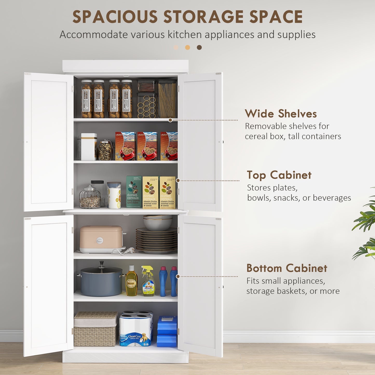72" Freestanding Kitchen Pantry Storage Cabinet - White