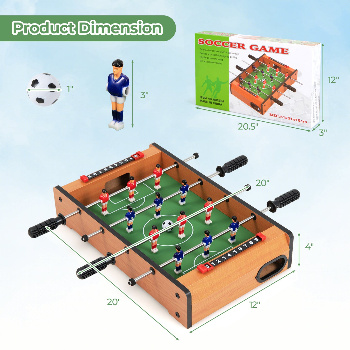 20 Inch Indoor Foosball Table - Mini Soccer Game