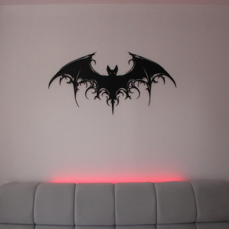 Halloween Metal Bat Wall Art - Iron Decor for Home & Garden, 20x40cm Black