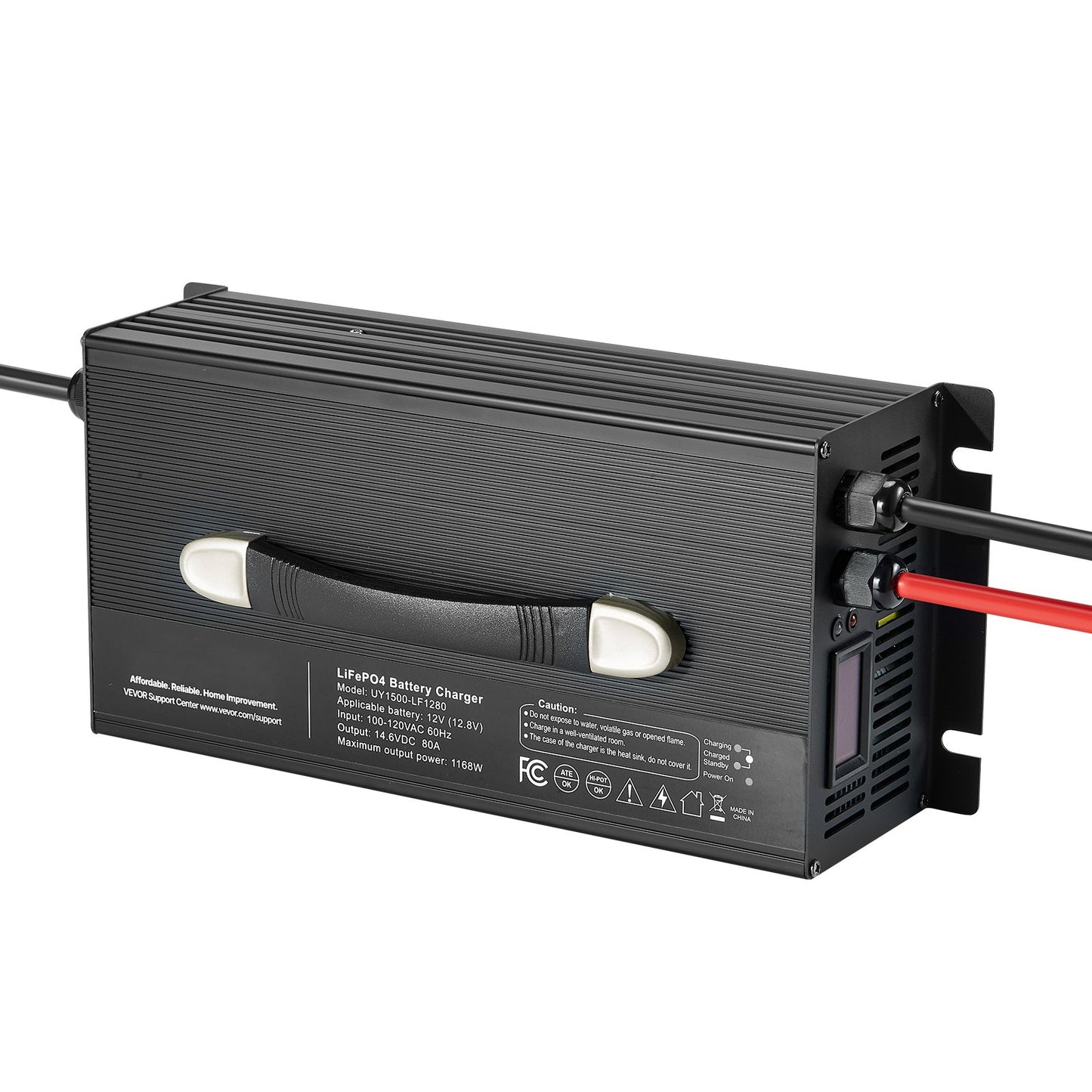 12V 80A Lithium Battery Charger for RV, LiFePO4, 14.6V, 4-Stage Smart Charger - Black
