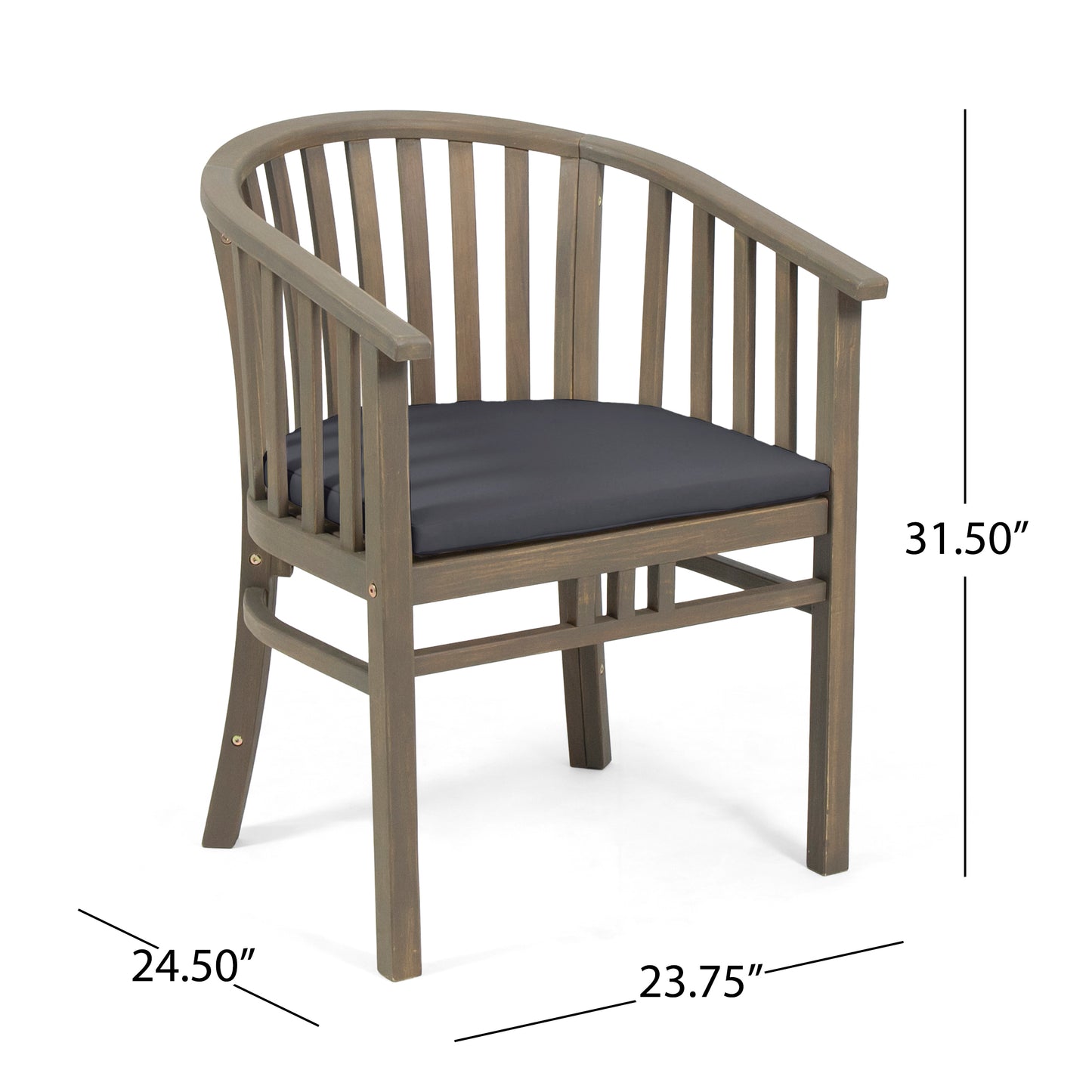 Outdoor Dining Chairs Set of 2 with Cushions - Dark Grey Acacia Wood