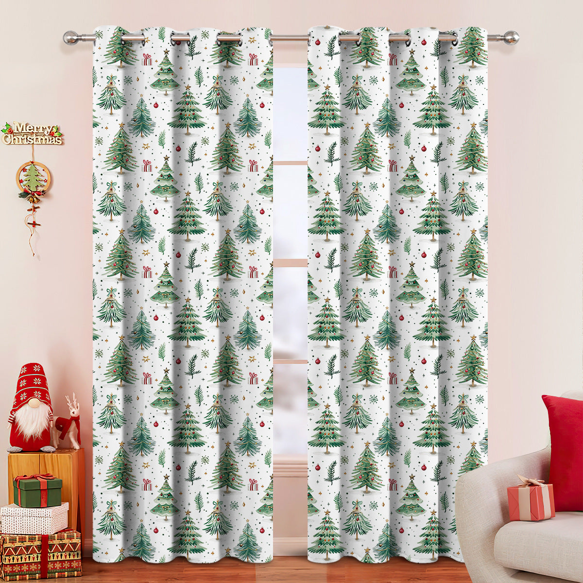Christmas Forest Punching Curtain Decoration - Holiday Window Shade