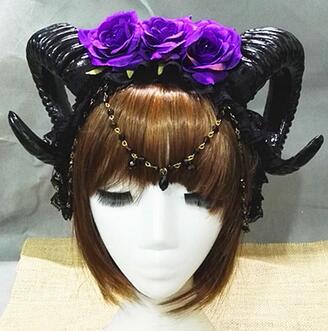 Halloween Vampire Headband with Roses and Horn Veil - Festive Hair Accessory