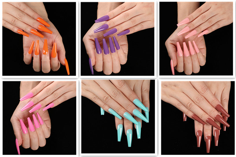 Colorful Nail Art Stickers - Coffin & Ballet Fake Nail Wraps Set