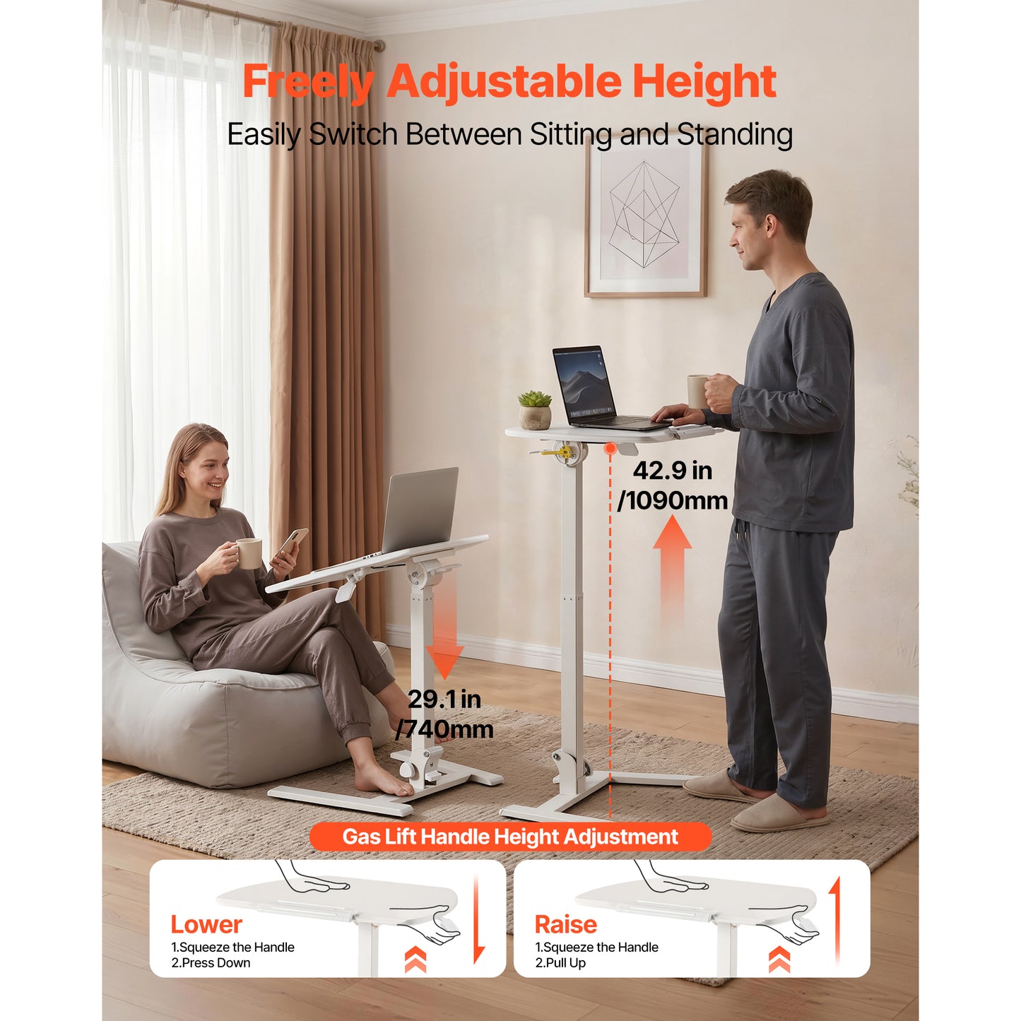 Adjustable Standing Desk - Mobile Sit-Stand Workstation with Tilting Desktop, 25.6x19 Inches, 33 Lbs Capacity