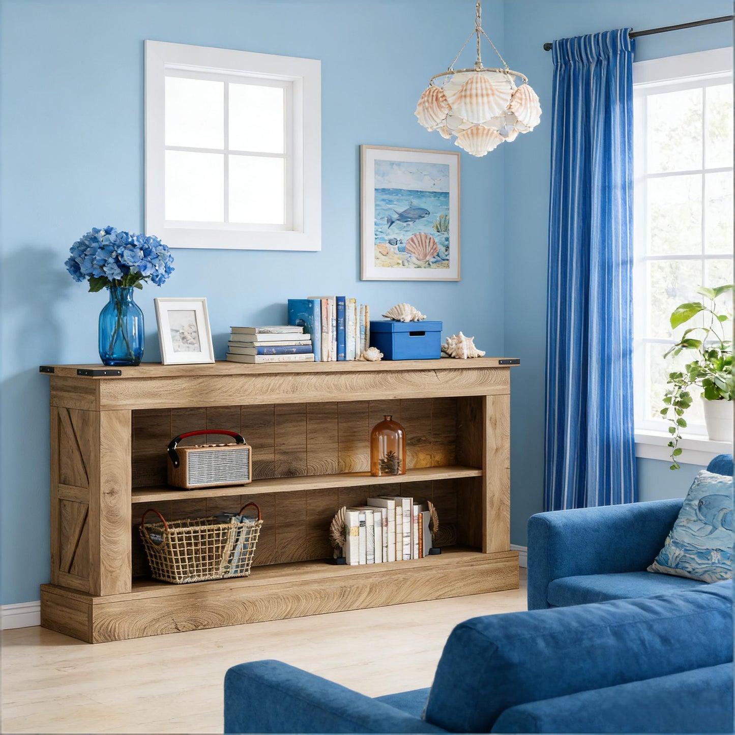 Farmhouse Console Table with Dual-Layer Storage - Brown
