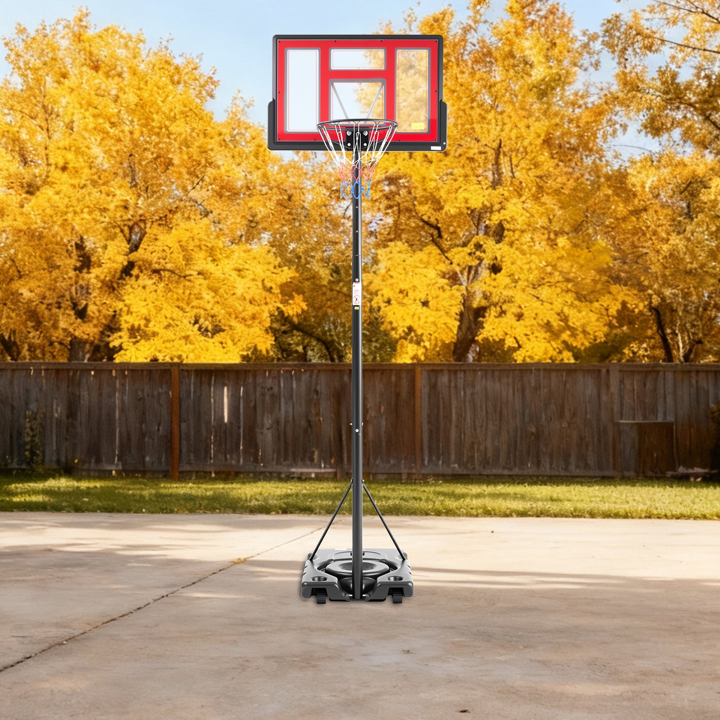 Adjustable Height Portable Basketball Hoop - 44 Inch Backboard, Red