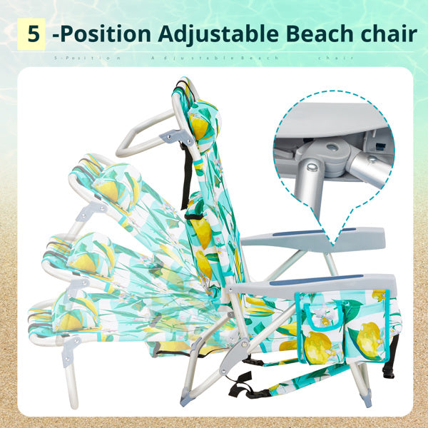 Folding Beach Chair with Lemon Pattern - Lightweight Aluminum Frame