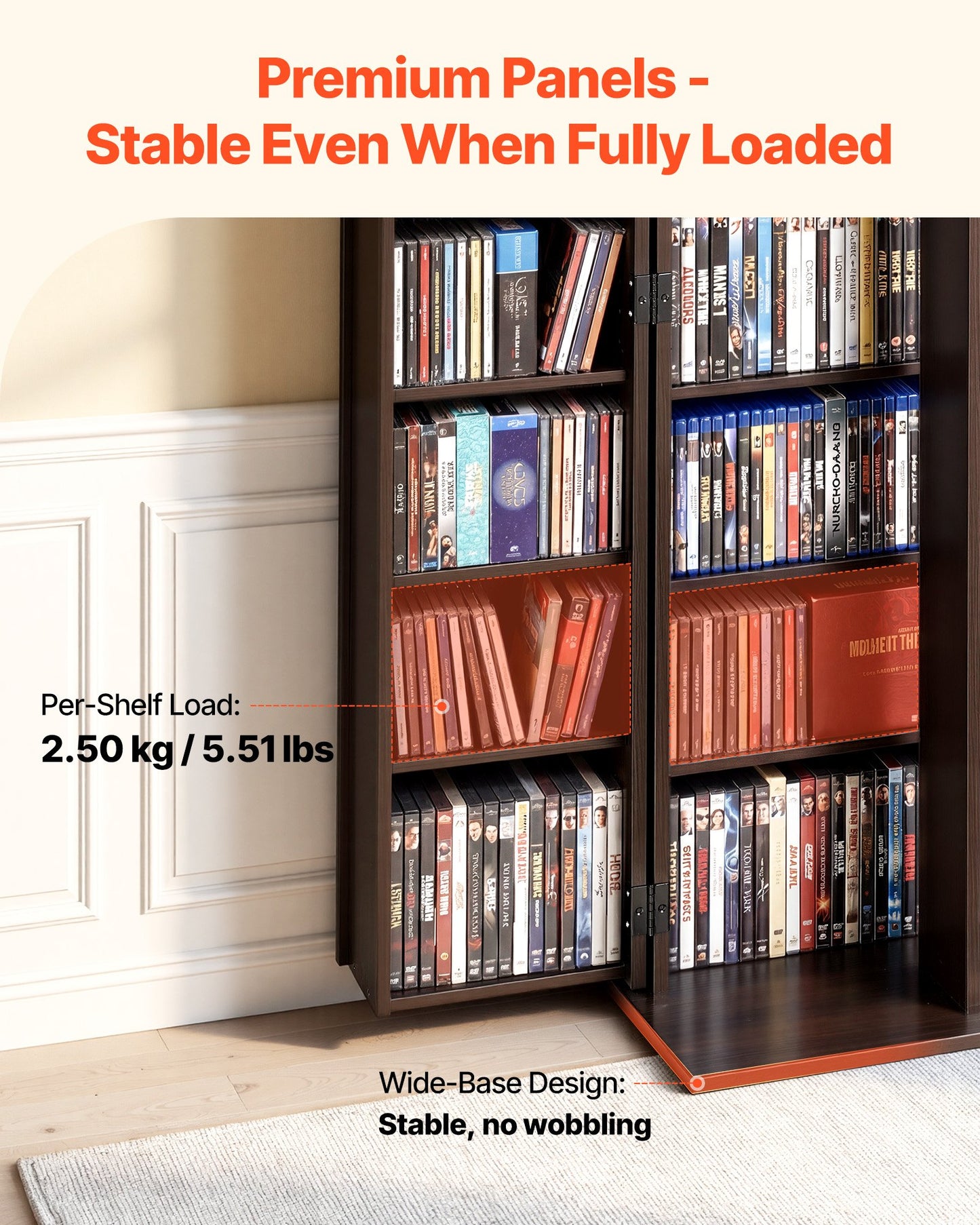 Media Storage Cabinet 6-Tier DVD & CD Organizer with Lock, Brown