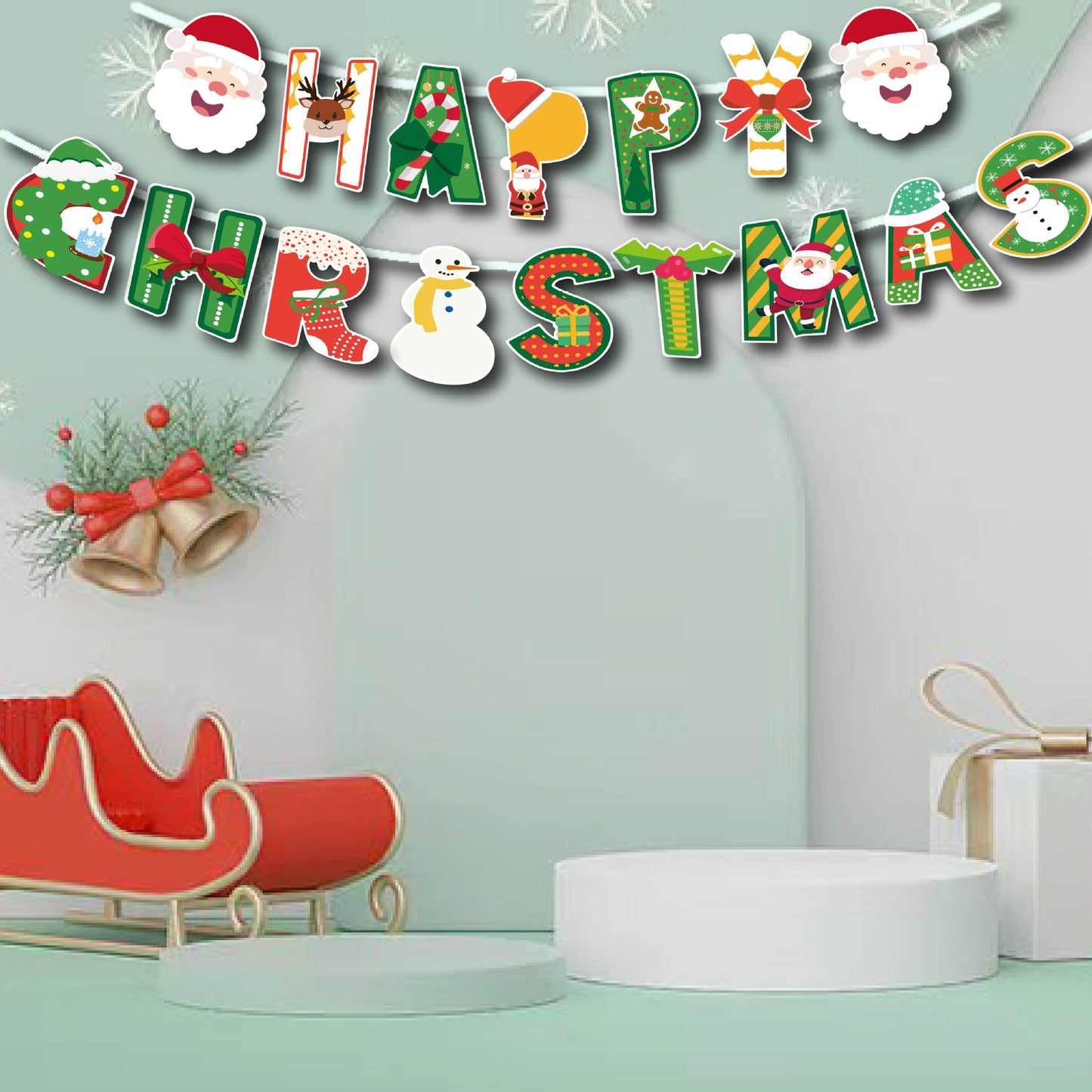 Christmas Hanging Flags Set - Snowman Reindeer Santa Claus Decor, 12 Pieces
