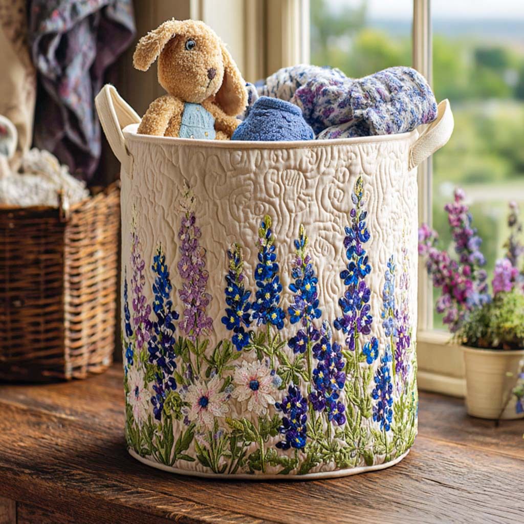Cotton Laundry Hamper with Quilted Pleated Design Dustproof Clothes Basket