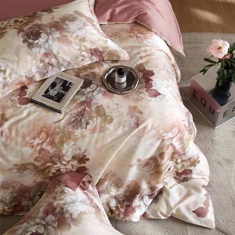 Flower Tencel Bedding Set - Four-Piece Includes Quilt Cover & Sheets