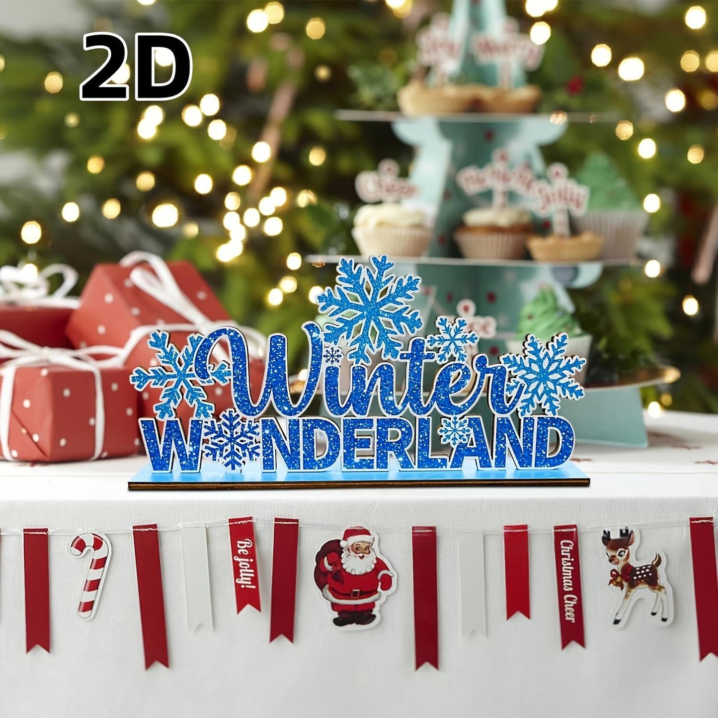 Wooden Snowflake and Snowman Ornaments Set - Blue Holiday Decor 20x10cm