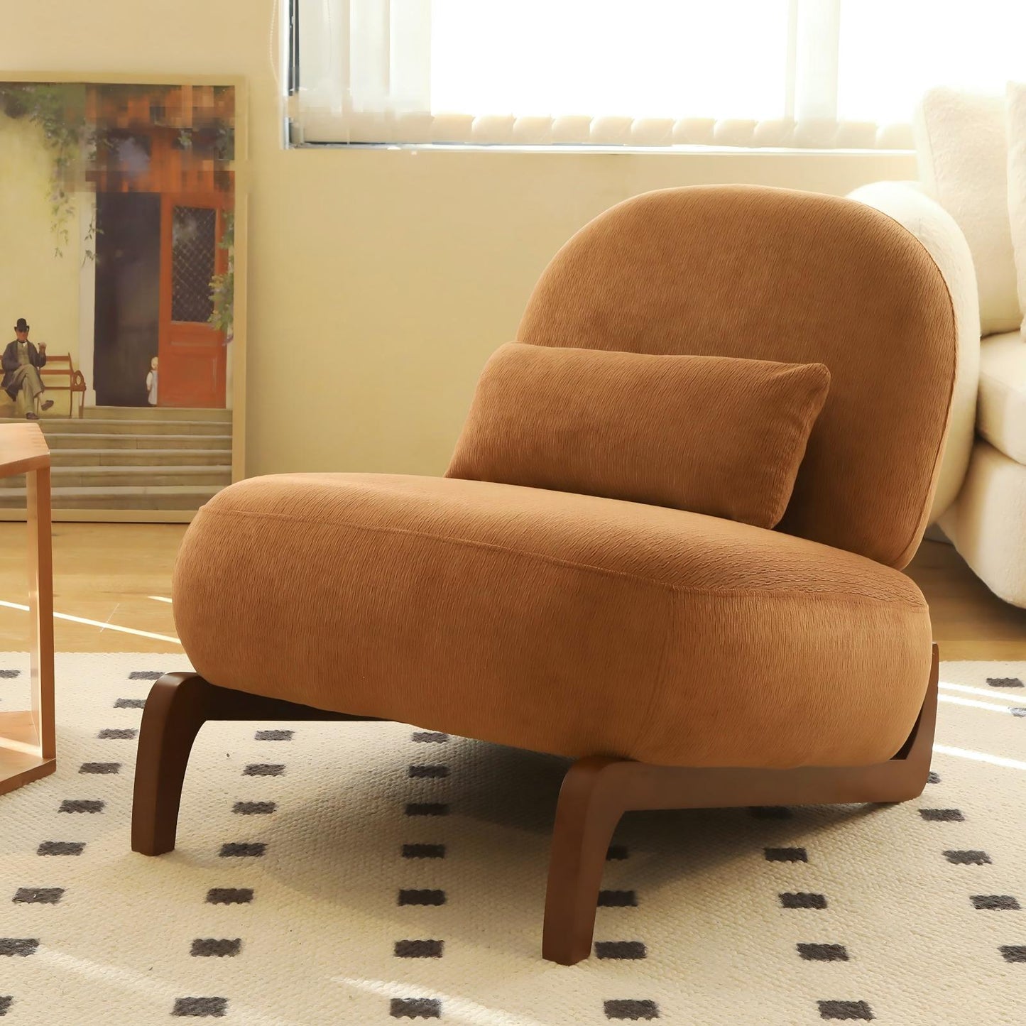 Cozy Armless Accent Chair with Solid Wood Legs - Caramel