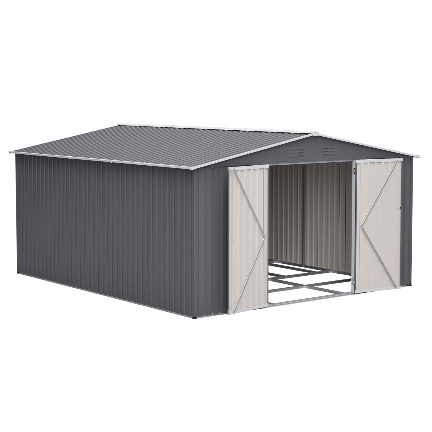 12x14 ft Outdoor Metal Storage Shed - Waterproof Garden Tool Shed