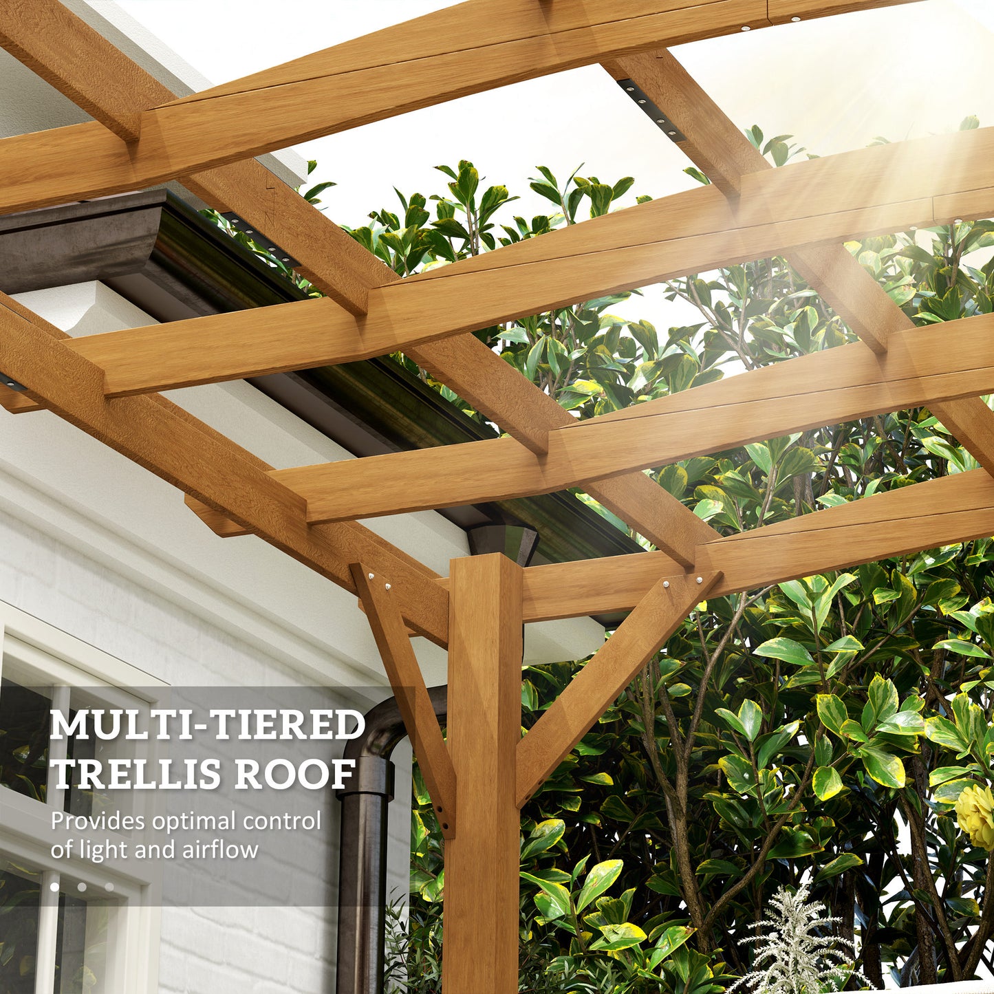 10x12 Outdoor Wood Pergola with Arched Roof for Climbing Plants - Dark Brown