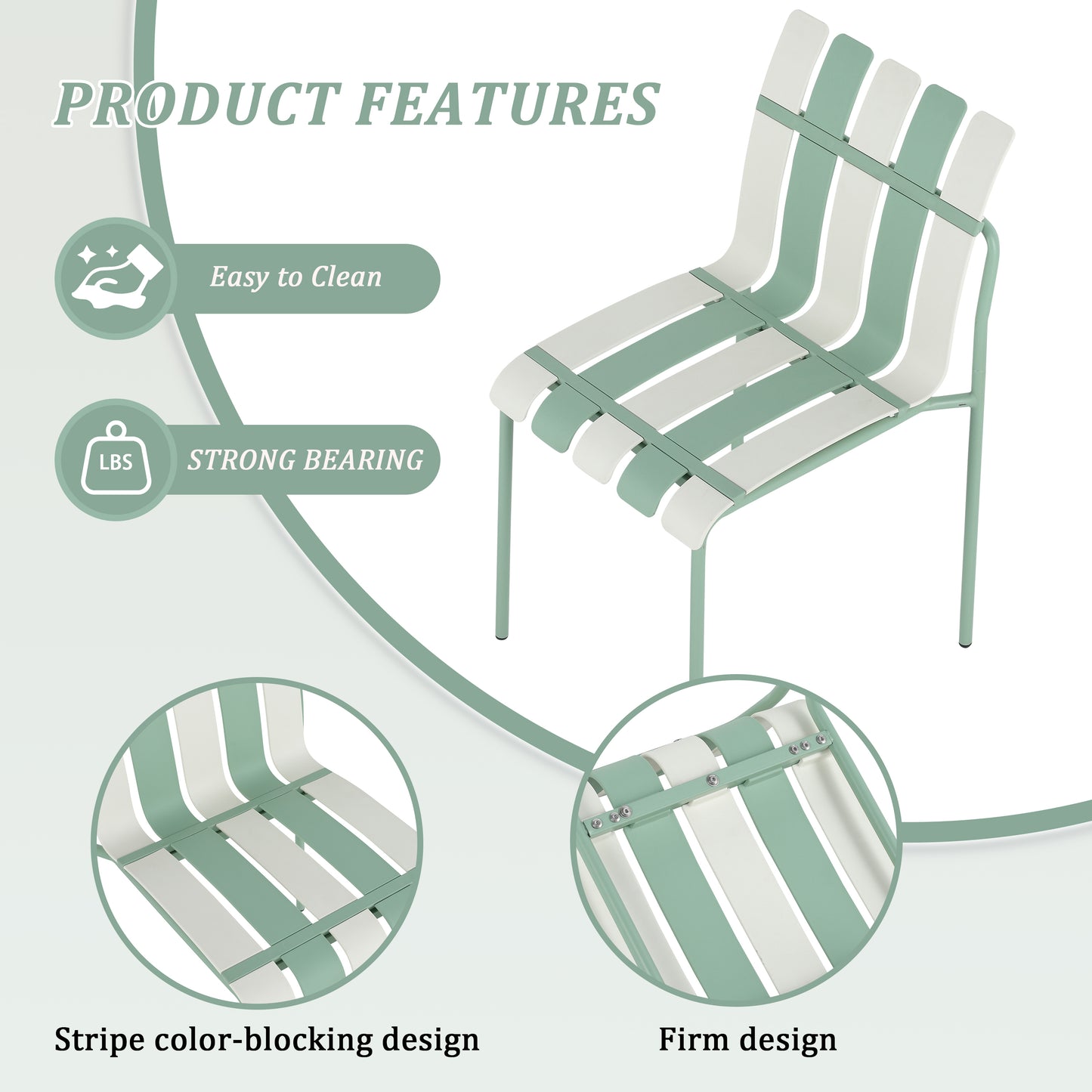 Modern Striped Color Block Dining Chairs - 4-Pack, Waterproof PP & Metal, Indoor/Outdoor Seating