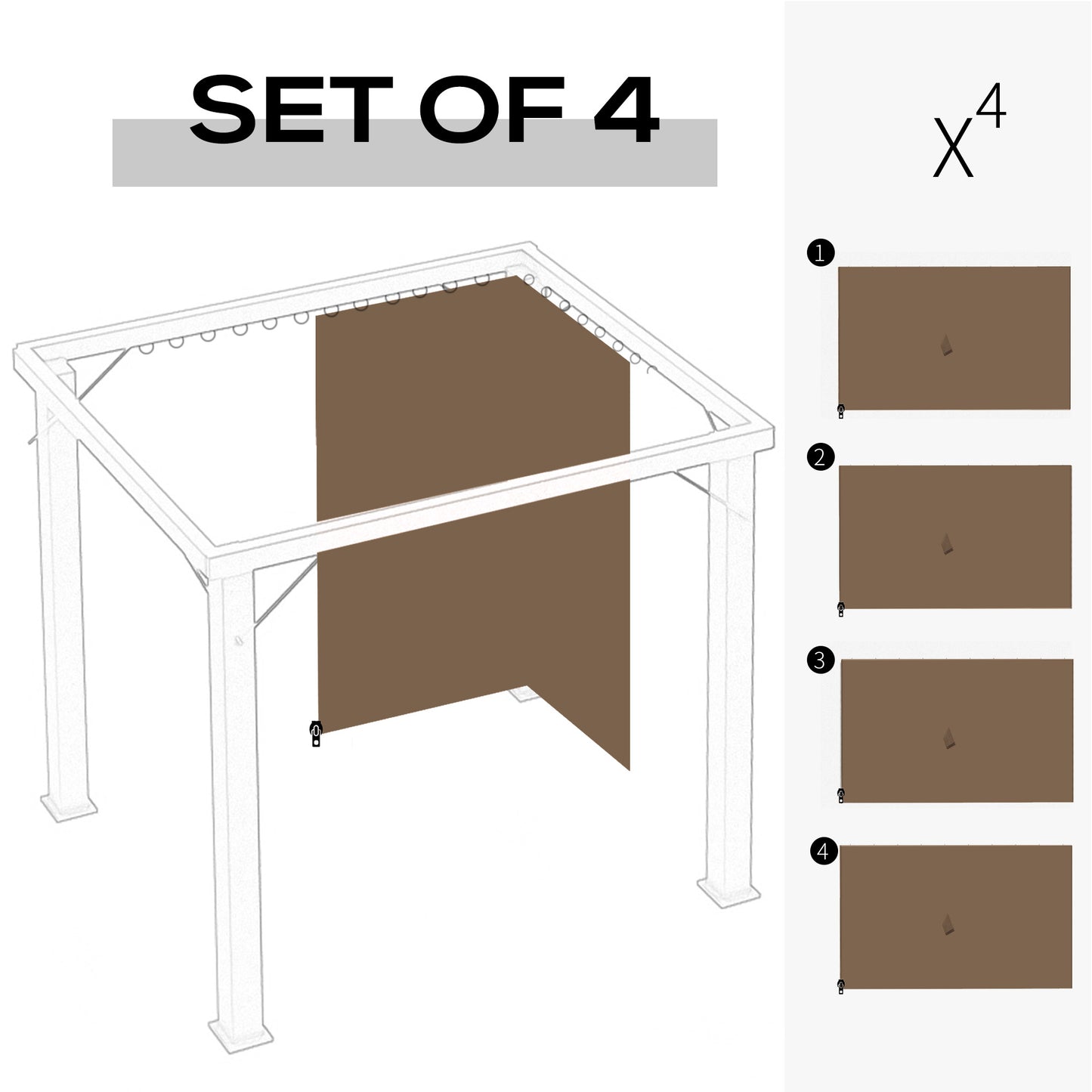 Gazebo Sidewall Set with Hooks & C-Rings - Brown, 9.84' x 9.84'
