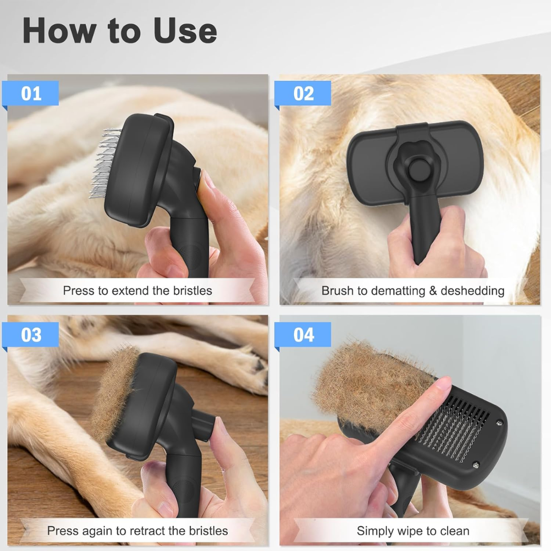 Self Cleaning Shedding Brush for Dogs, Cats & Puppies - Hair Removal Grooming Tool
