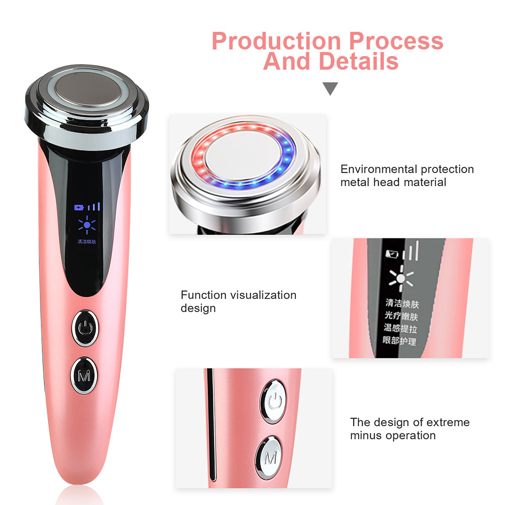 Color Light Therapy Face & Eye Beauty Device Pink - Ultrasonic Infrared Negative Ions