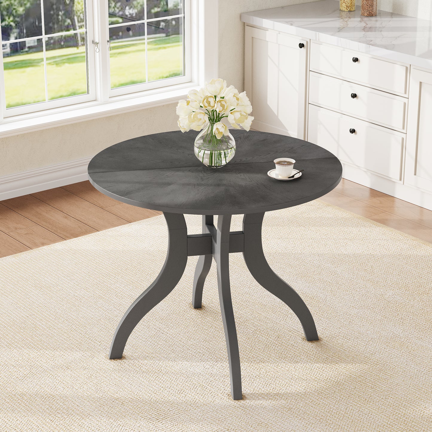 39.4-Inch Round Dining Table Set with 2 Chairs - Oak Gray Finish
