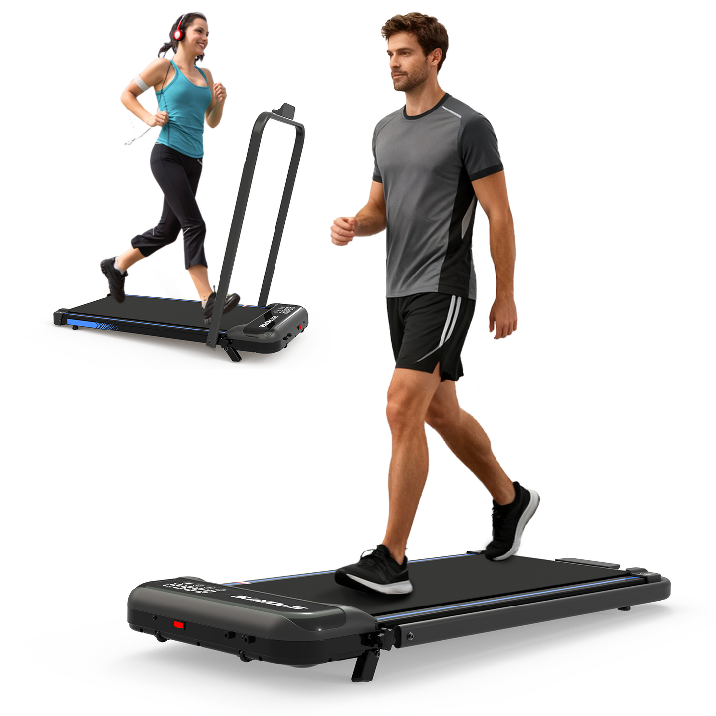 3 in 1 Foldable Under Desk Treadmill with Incline - Black
