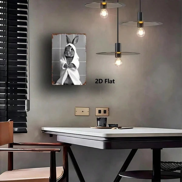 Black and White Rabbit Metal Sign - 8x12 Inch Wall Art