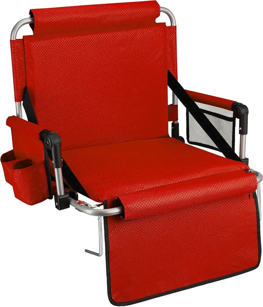 Foldable Padded Stadium Seat with Backrest and Cup Holder - Red