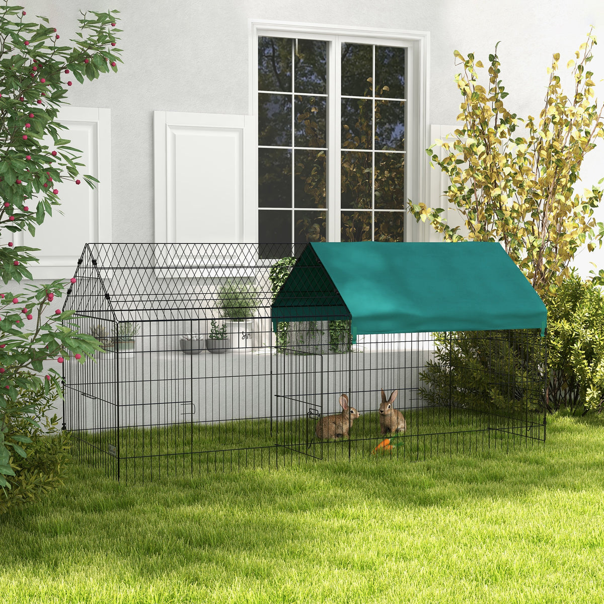 87-Inch Small Animal Playpen with Roof for Rabbits, Chickens, Chinchillas - Indoor & Outdoor Green