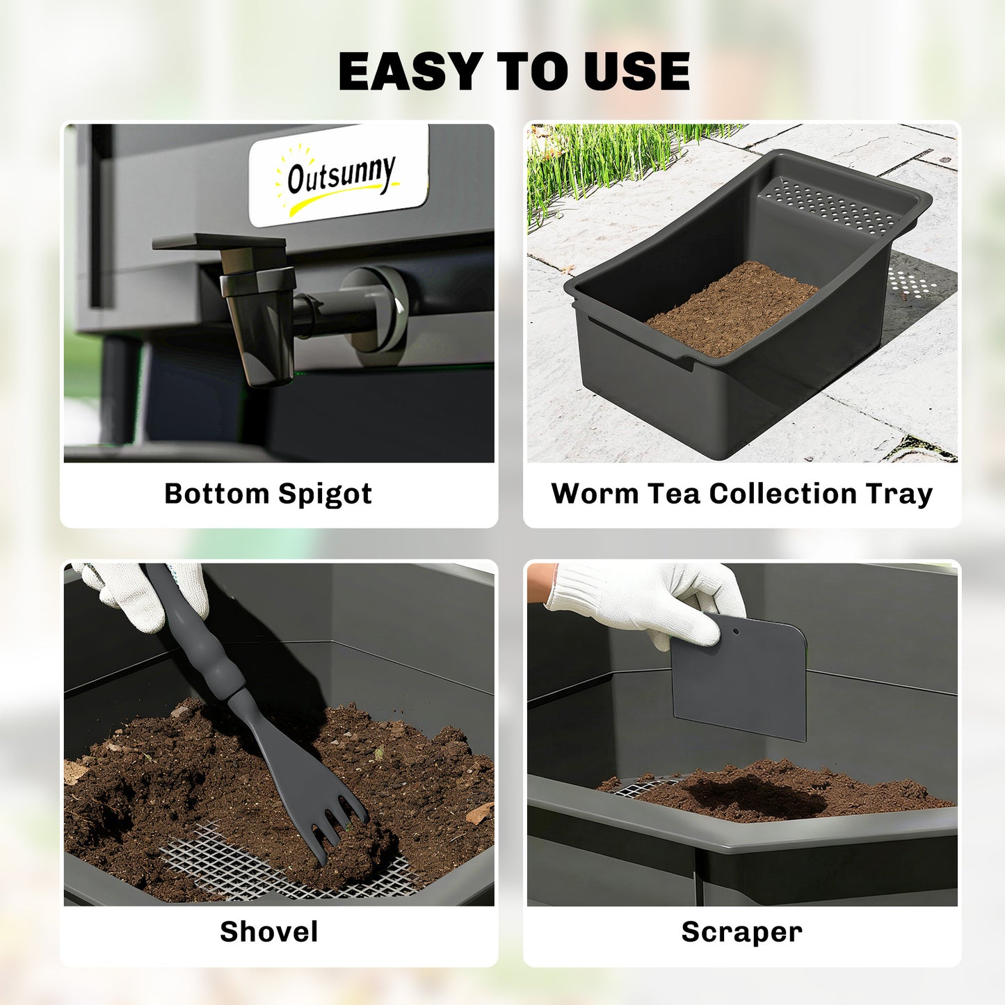 4-Tray Worm Composter Bin - 7.4 Gal Indoor & Outdoor Recycling Garden Tool