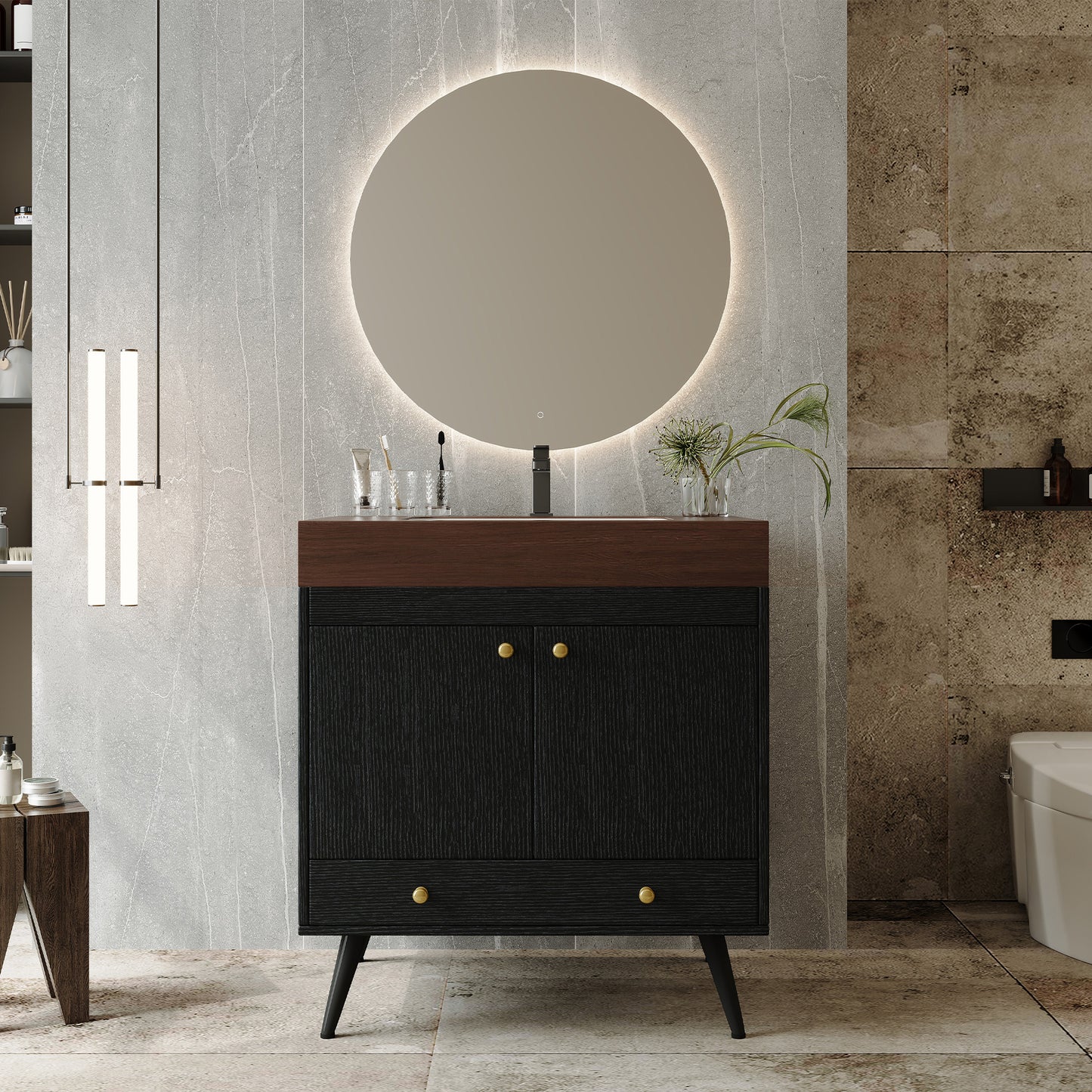 Free-Standing Bathroom Vanity with Faux Marble Top & Sink - 30"