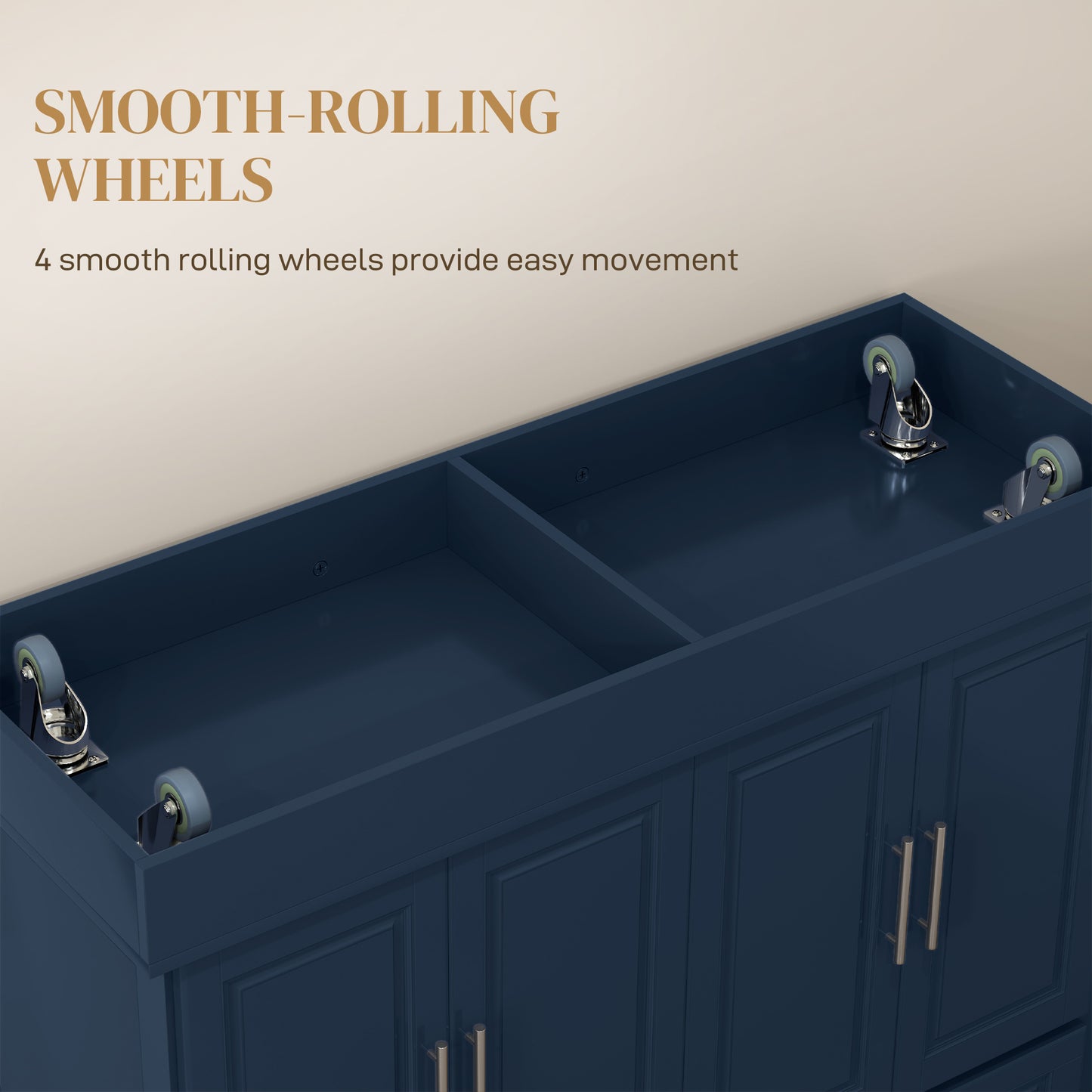 Rolling Kitchen Island with Stainless Steel Top & Drawers - Navy Blue