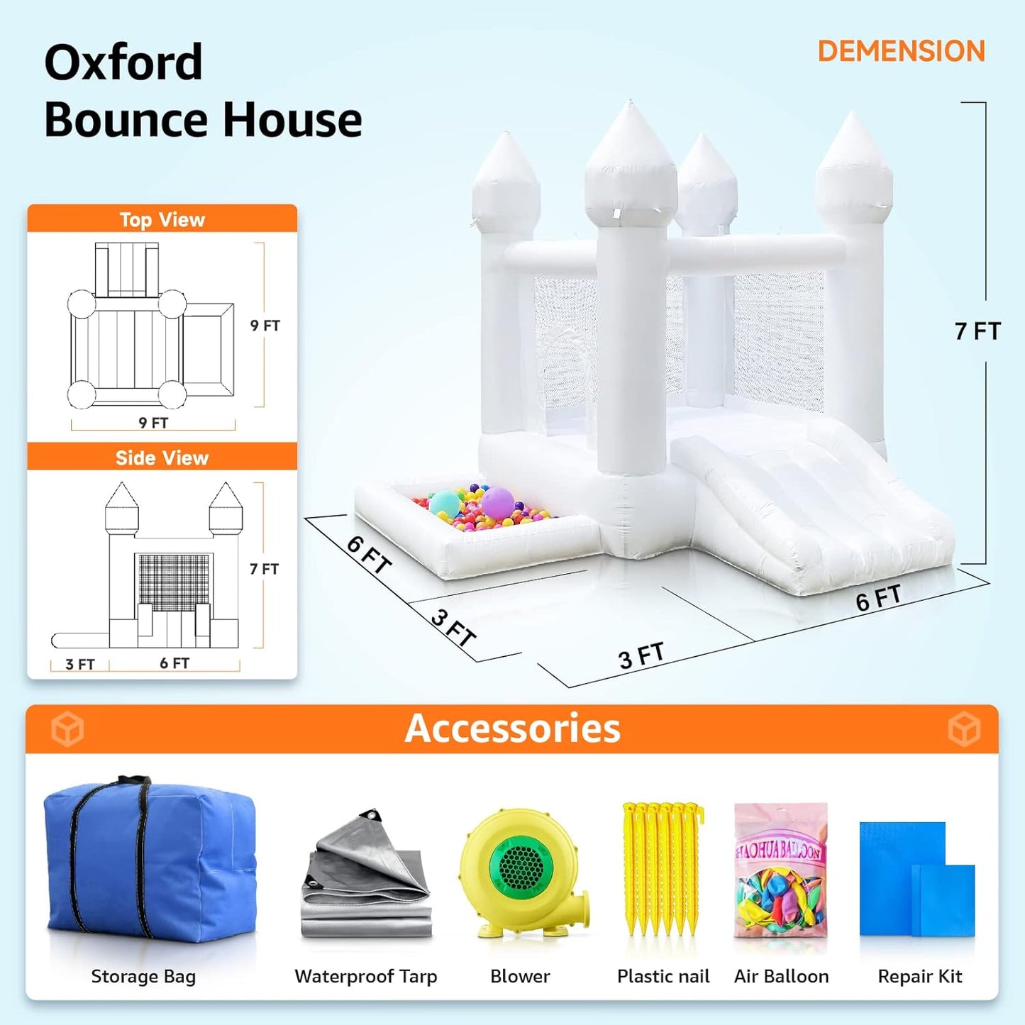 White Inflatable Bounce House for Kids - Durable & Easy to Set Up