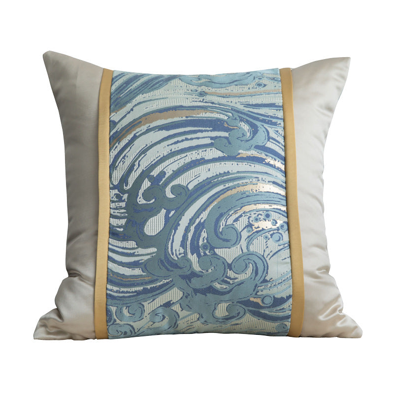 Blue Satin Jacquard Pillowcase - Patchwork Chinese Style 45x45cm