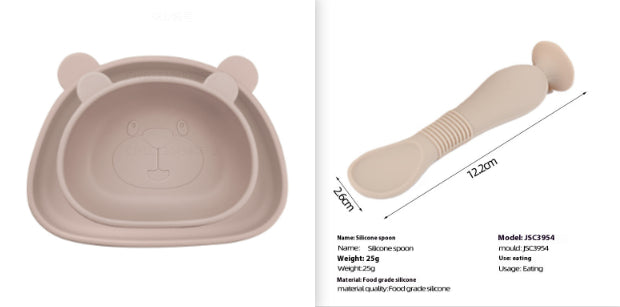 Children's Silicone Food Bowl and Plate Set with Suction Cup - Bear Design