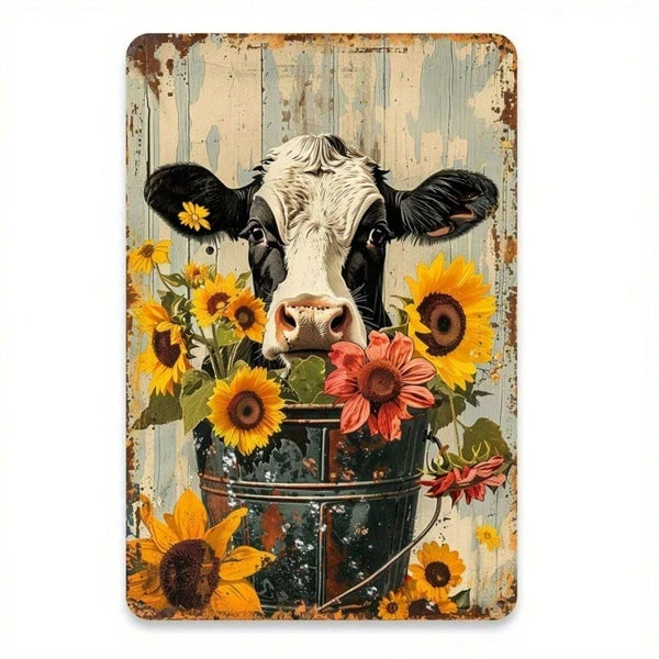 Vintage Rustic Aluminum Sign - 8x12 Inch Farmhouse Sunflower