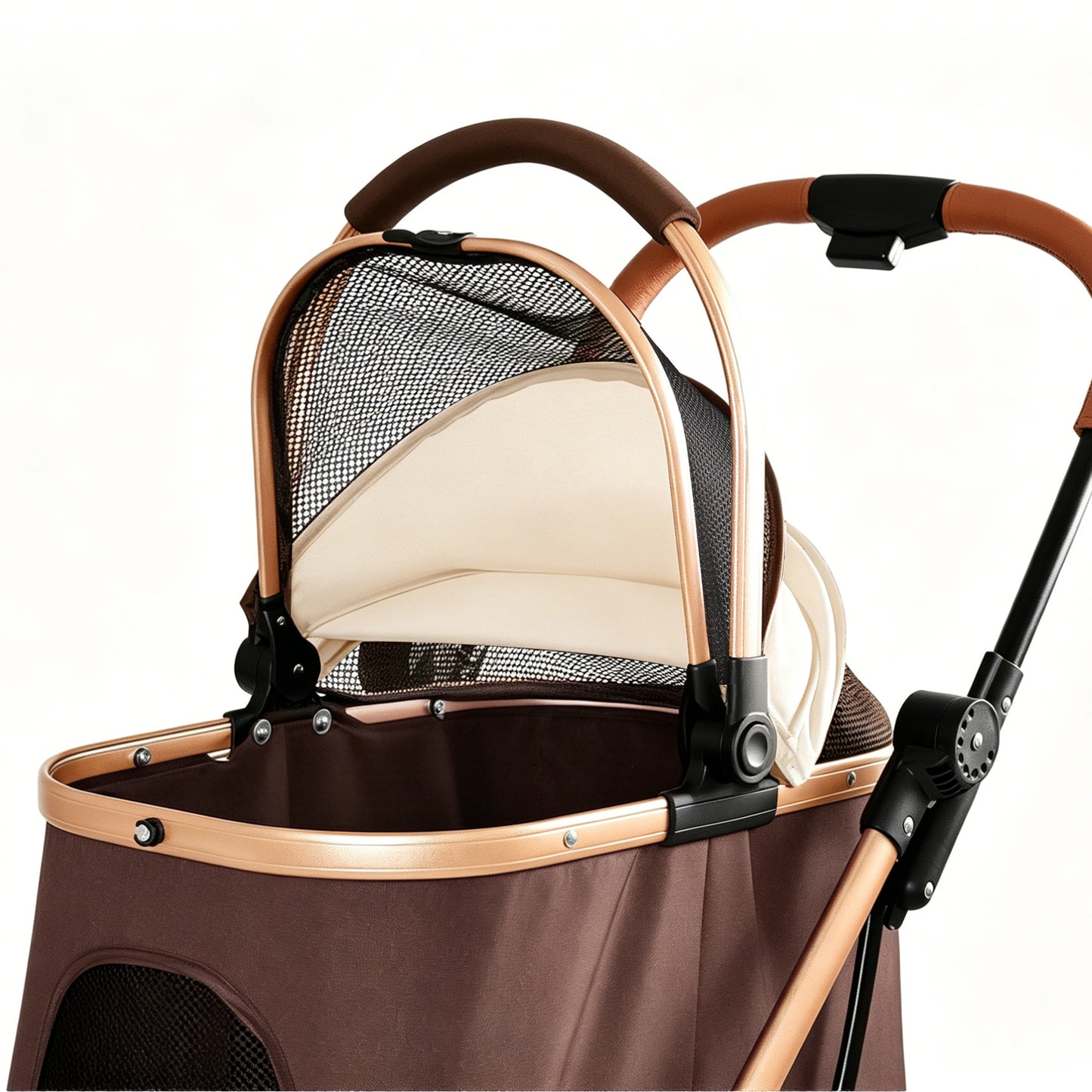 Pet Stroller for Dogs Cats 2-in-1 Foldable Sun Canopy Travel Carrier Khaki