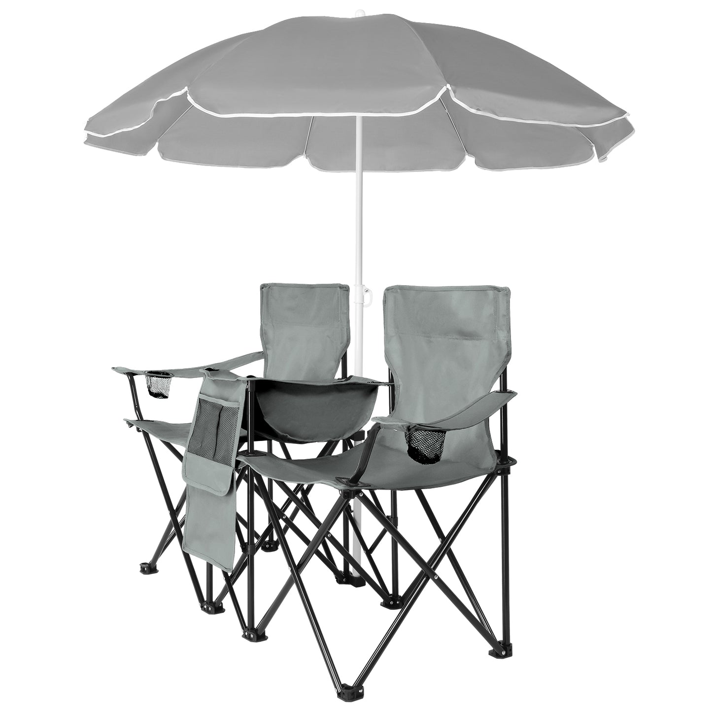 Portable Outdoor 2-Seat Folding Fishing Chair with Umbrella