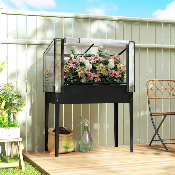 Raised Garden Bed with Mini Greenhouse Cover - Black