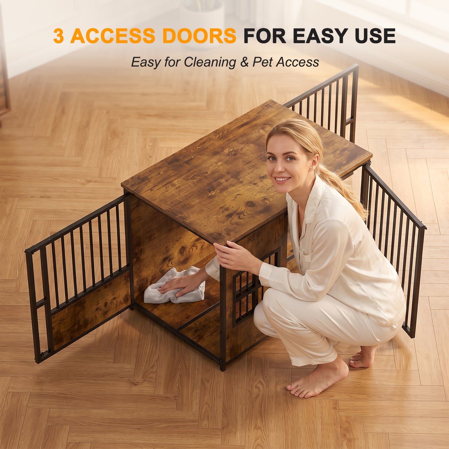 Large Wooden Dog Crate Furniture with Storage Top - Indoor Pet Kennel