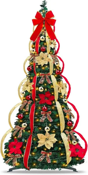 6 Ft Prelit Christmas Tree with 200 LED Lights & 64 Ornaments