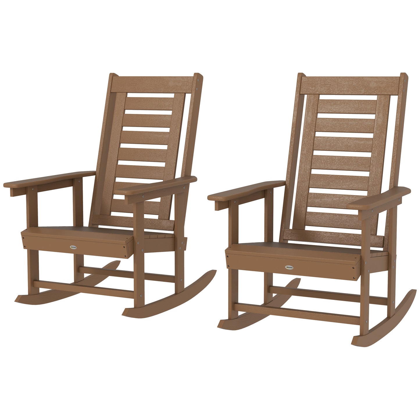 Set of 2 Outdoor Rocking Chairs - HDPE Patio Rockers, Brown
